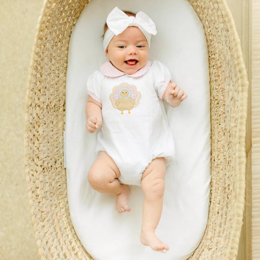 Magnolia Baby Pilgram Pals Applique Collared Short Sleeve Bubble