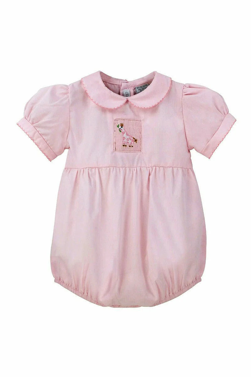 Julius Berger Baby Girl Hand Smocked Pink Giraffe Bubble Romper