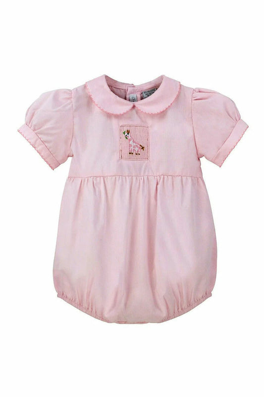 Julius Berger Baby Girl Hand Smocked Pink Giraffe Bubble Romper