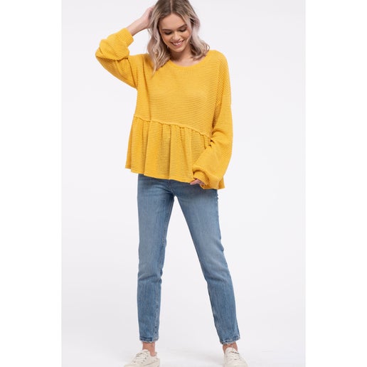 Blue Pepper Long Sleeve Waffle Knit Top