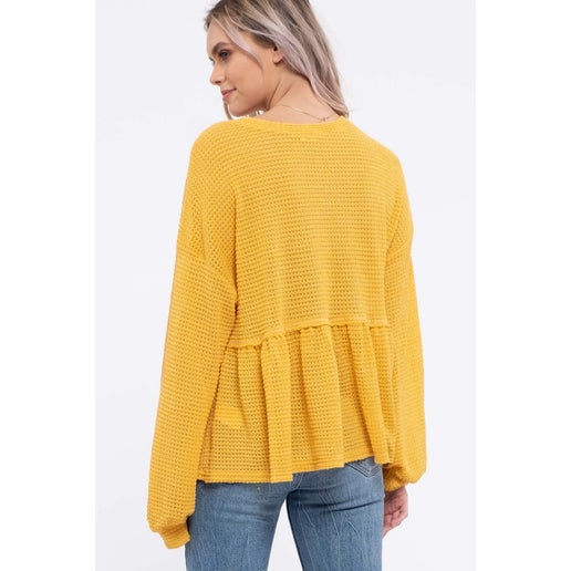 Blue Pepper Long Sleeve Waffle Knit Top