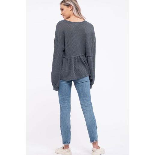 Blue Pepper Long Sleeve Waffle Knit Top