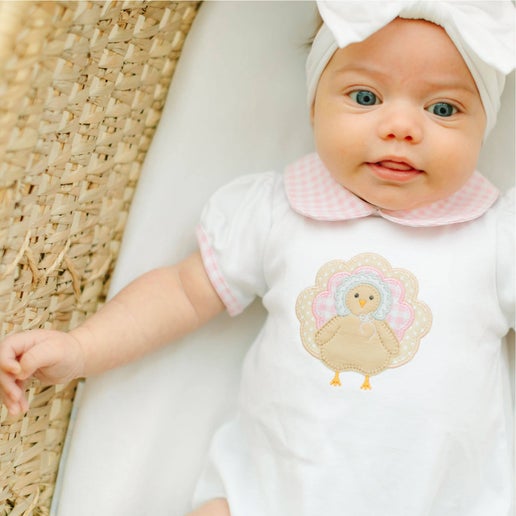 Magnolia Baby Pilgram Pals Applique Collared Short Sleeve Bubble