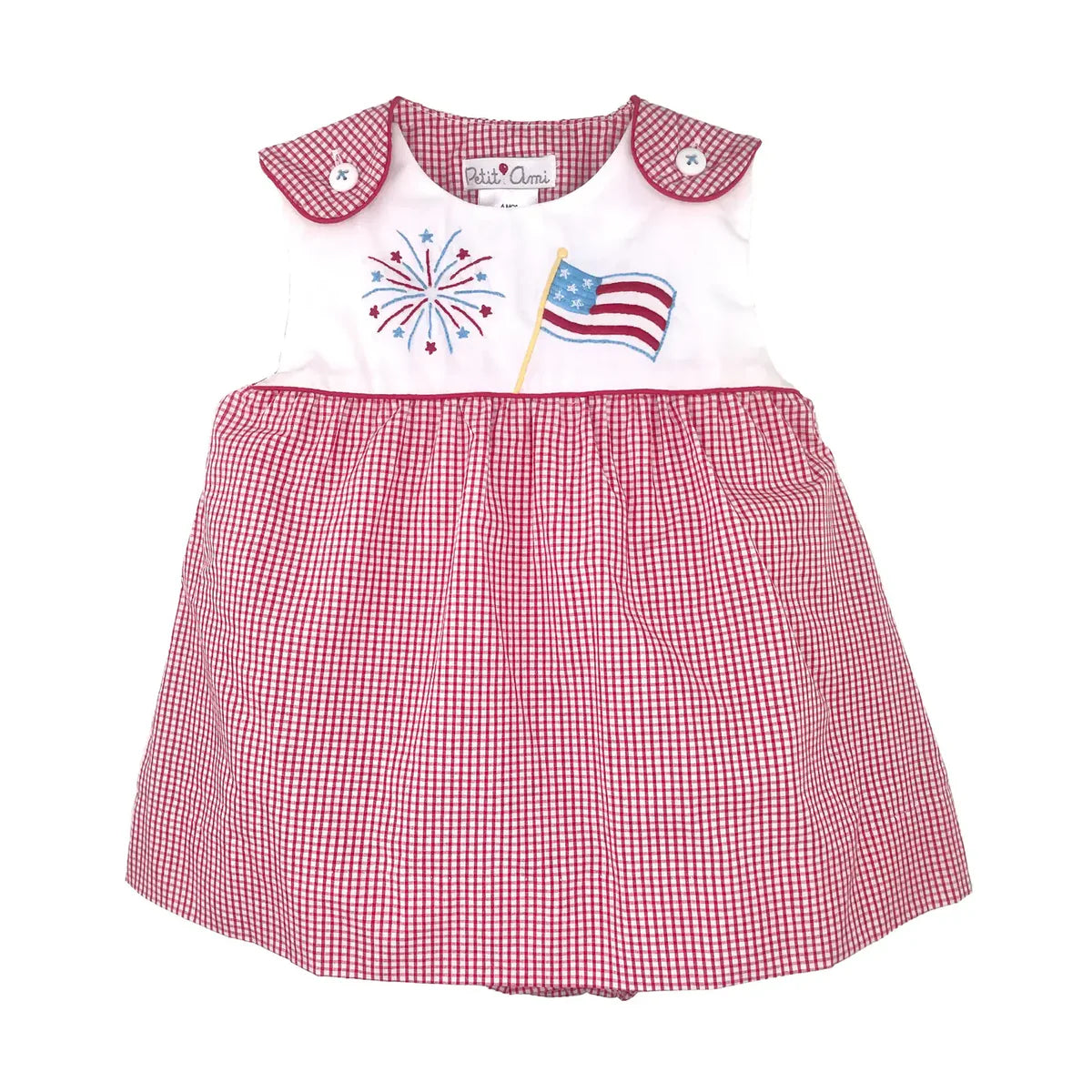 Petit Ami Sunbubble with Overlay Skirt with 4th of July Embroidery