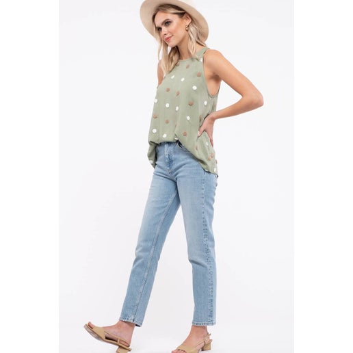 Blu Pepper Two Tone Swiss Dot Top-Olive Mint
