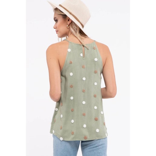 Blu Pepper Two Tone Swiss Dot Top-Olive Mint